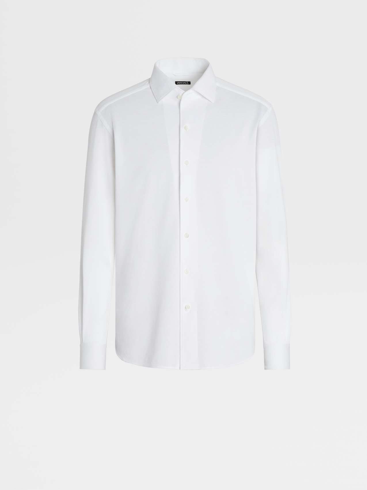 白色棉质汗布面料长袖衬衫